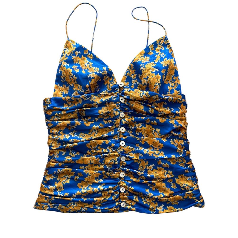 CAROLINE CONSTAS MIMI FLORAL RUCHED BLOUSE NWOT SIZE SMALL